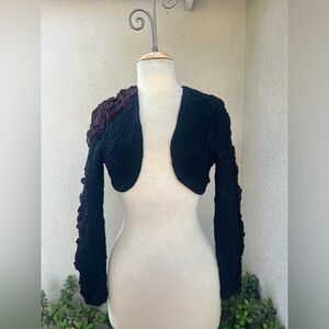 Vintage black purple bolero shrug ruched fabric Sz XS by For David Howard Climax